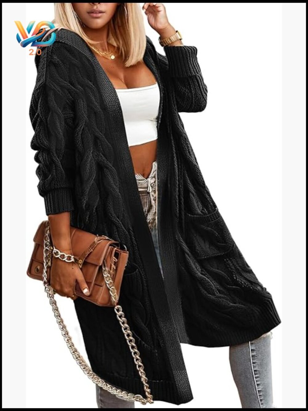 Lightweight Oversized Hooded Open Front Cardigan with Pockets